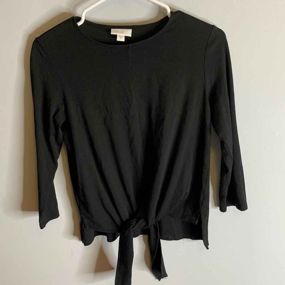 J. Jill 3/4 sleeve tie front black top, Size XS, good condition